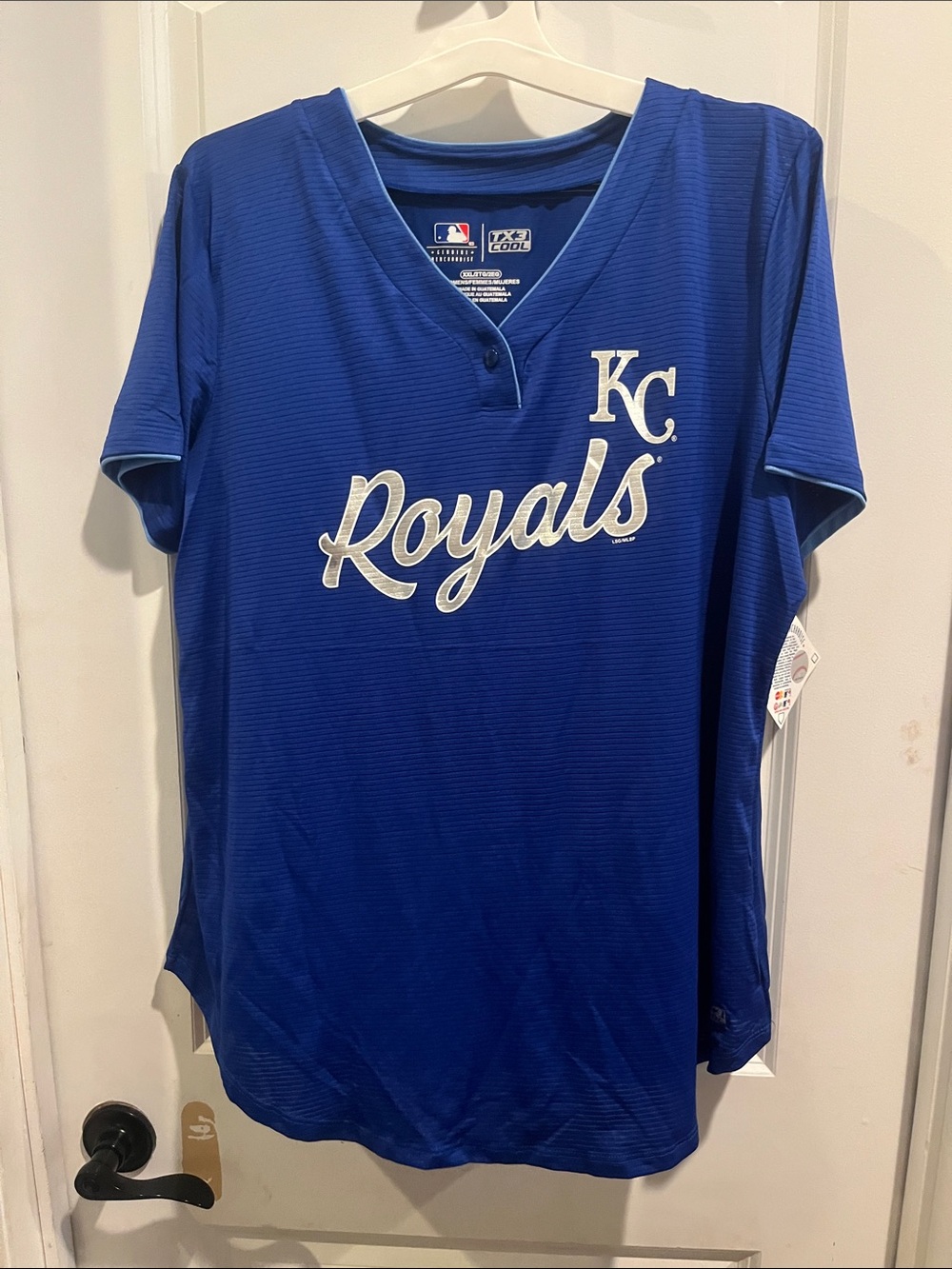 MLB Royals Script Pullover Jersey in Royal Blue and White Women’s